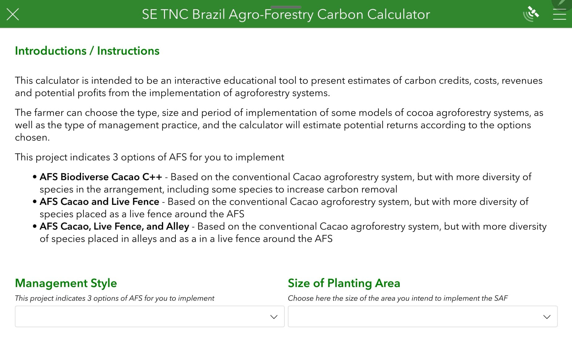 NCS Agroforestry Calculator home