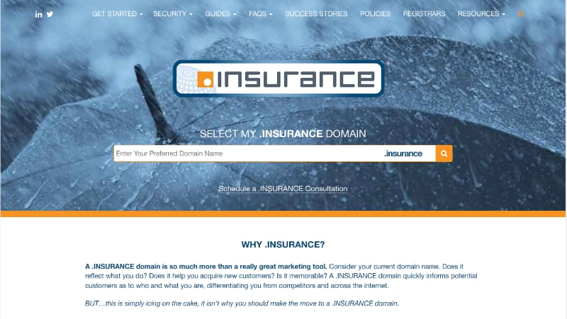 dot Insurance registrar dot Insurance registrar
